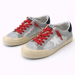 Miracle Miles Silver Glitter Sneakers with Red Laces